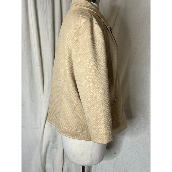 Chico's Size 2 US L-12 Beige Textured Jacquard Jacket Business Preppy Minimalist - Picture 10 of 16
